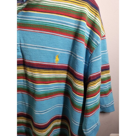 Vintage 90s Polo Ralph Lauren Textured Stripe Multi Color Preppy Bright Polo XXL - Picture 3 of 7